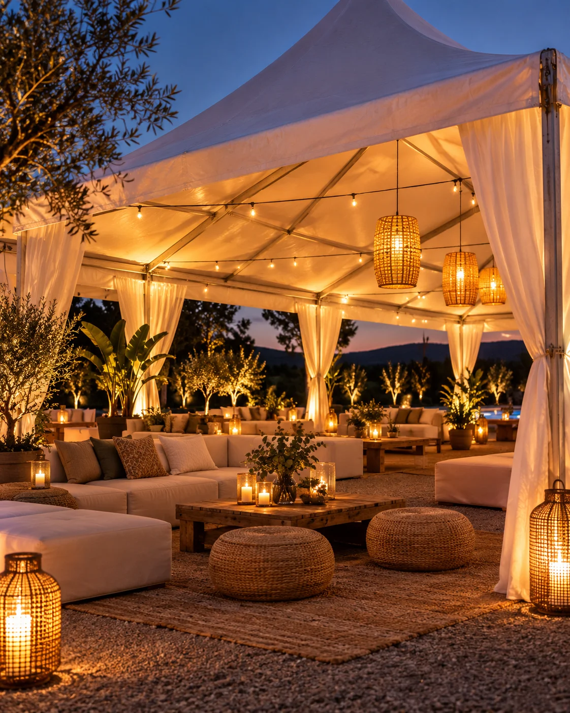 Carpa chill out con mobiliario lounge